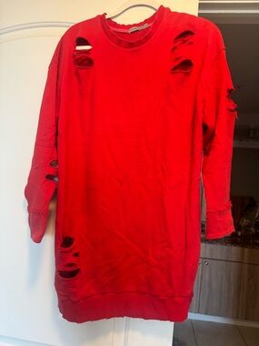 Carmar Bright Red Distressed Crew Sweatshirt